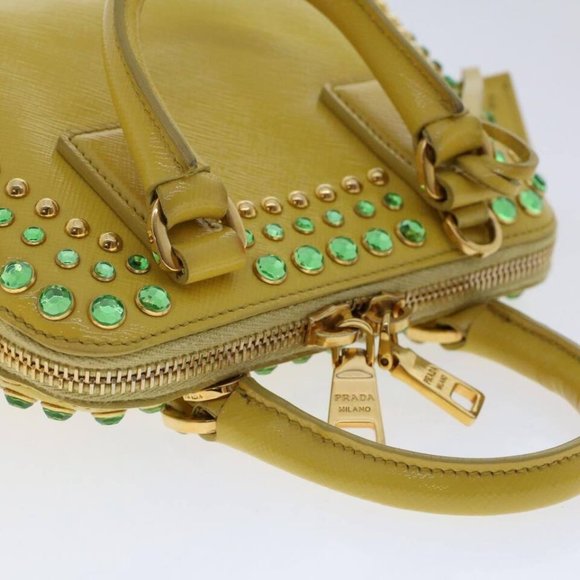 PRADA Bijoux Hand Bag Safiano leather 2way Yellow Auth - Picture 13 of 16